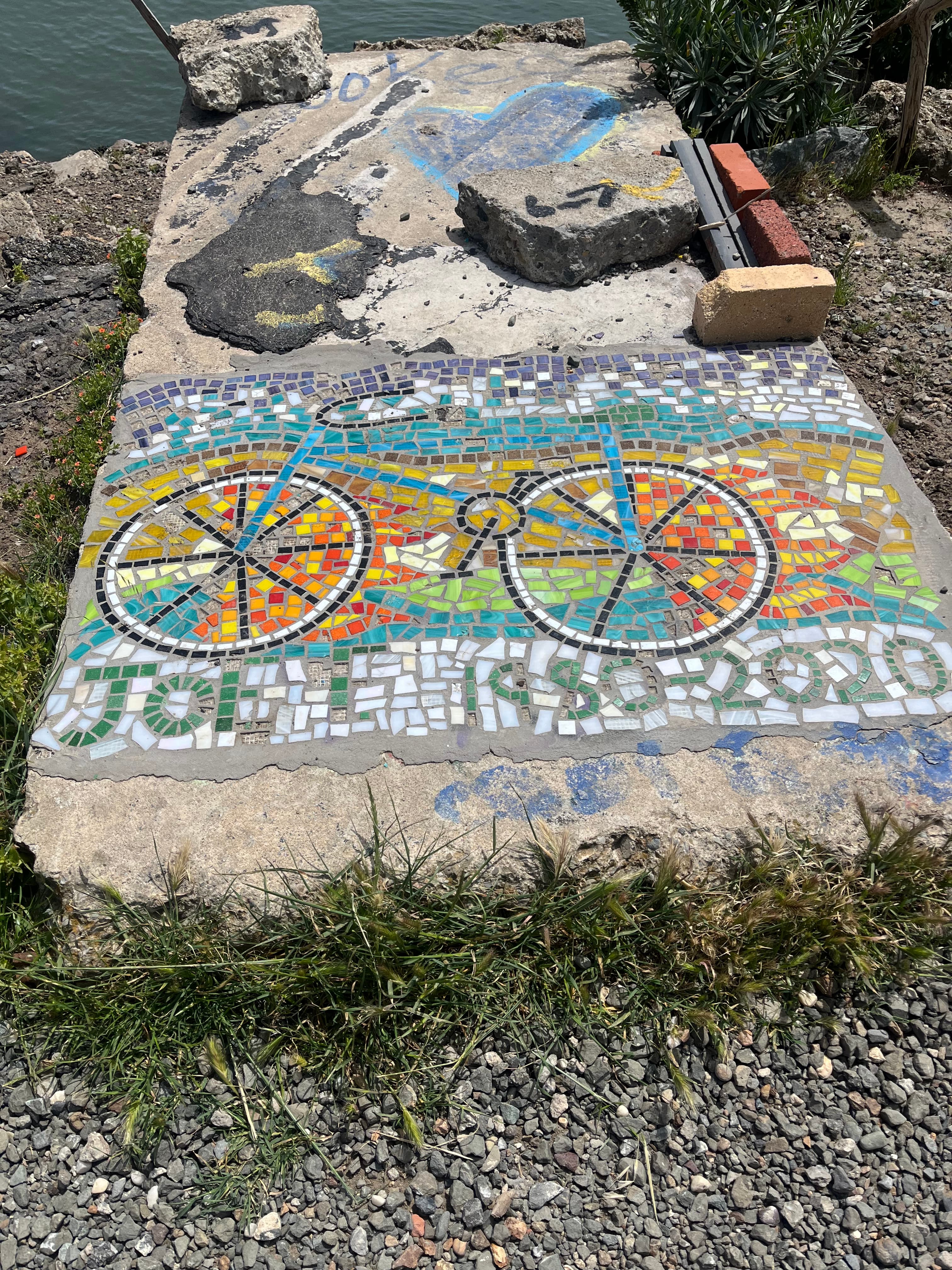 Tile mosaic along the path