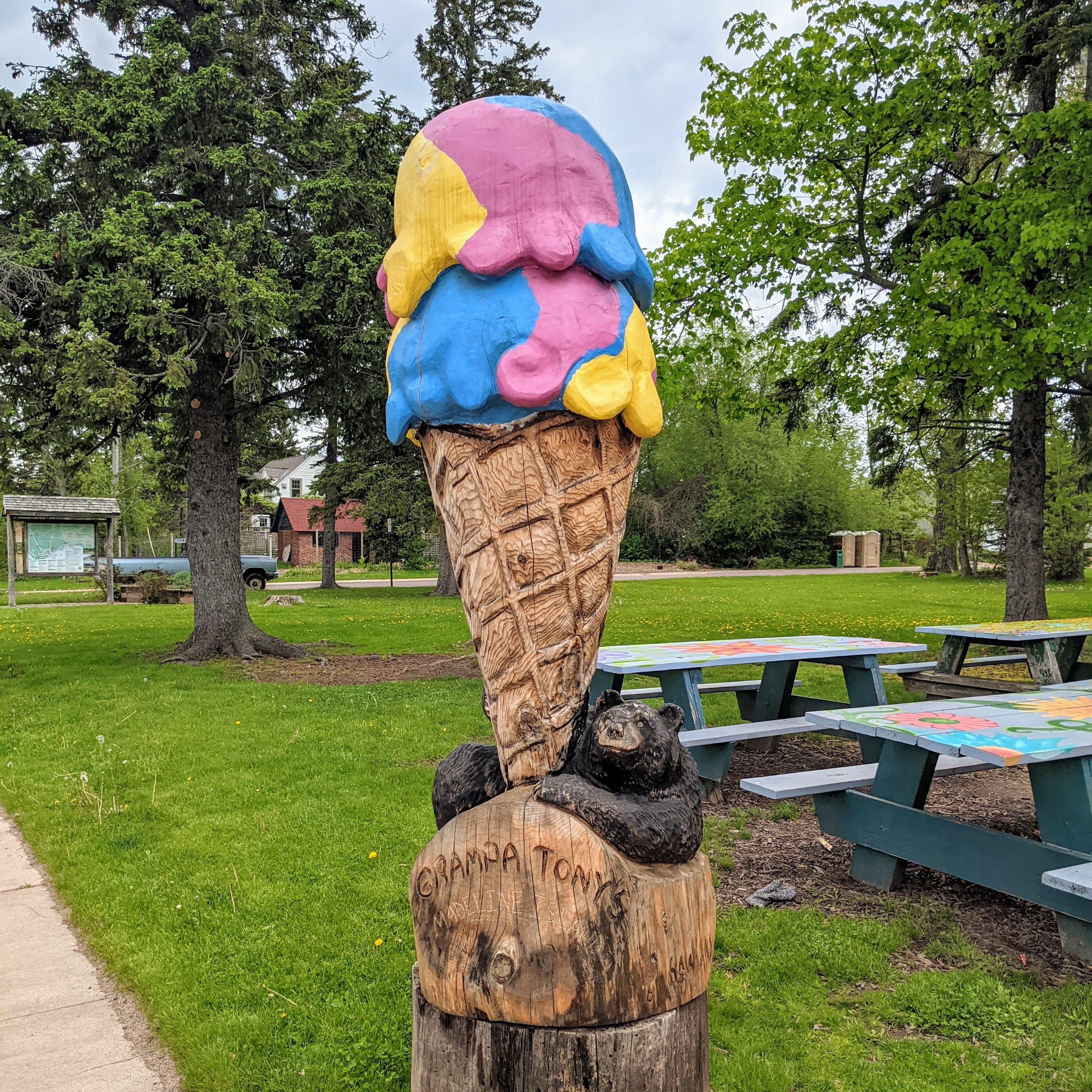 Grampa Tony's Ice Cream wood carving